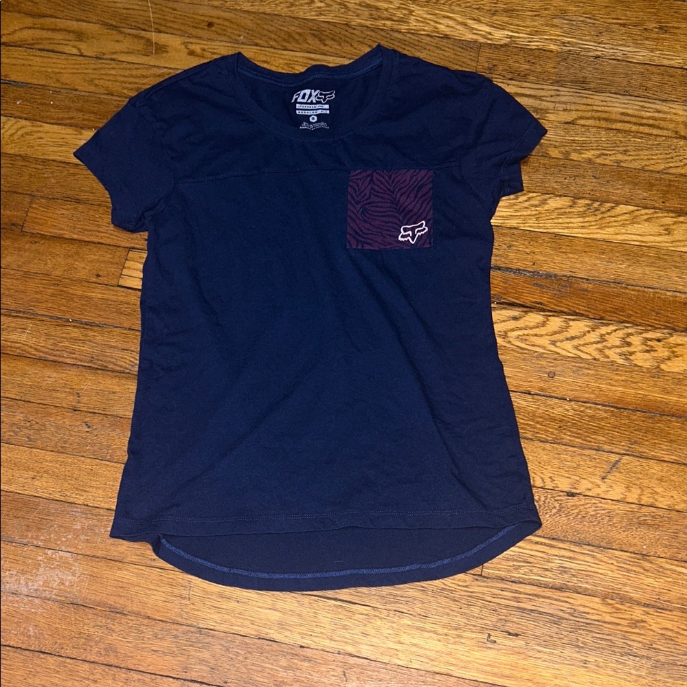 Fox Navy Tee with Subtle Pattern